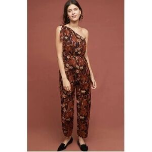 Anthropologie Mauve One Shoulder Jumpsuit Size 8 .